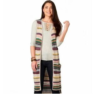 Democracy crochet Colorful Striped Sleeveless Cardigan vest
